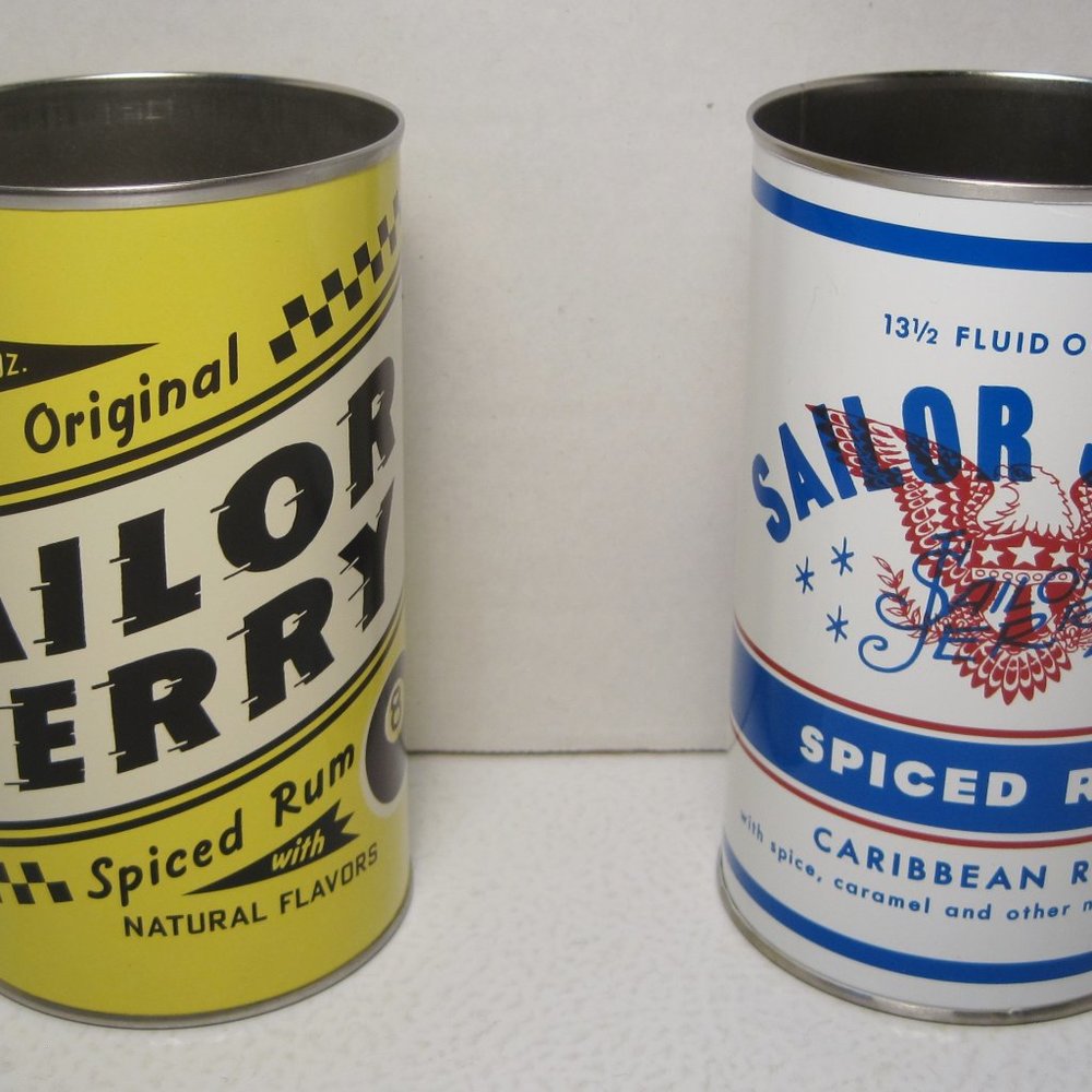 2 New SAILOR JERRY Oil Cans Metal SS Cup Spiced Rum 8 Ball + Spice Rum Eagle
